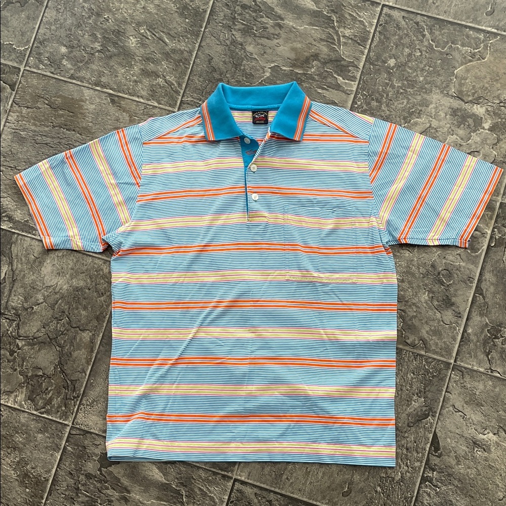 PAUL & SHARK Multicolour Striped 3-Button Preppy Coastal Men’s Polo Shirt
